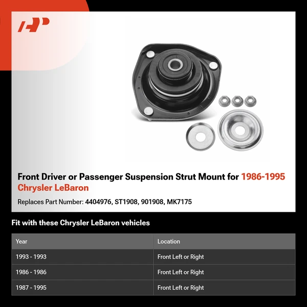 Front Driver or Passenger Suspension Strut Mount for 1986-1995 Chrysler LeBaron