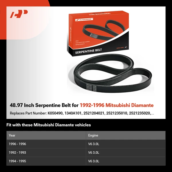 48.97 Inch Serpentine Belt for 1992-1996 Mitsubishi Diamante