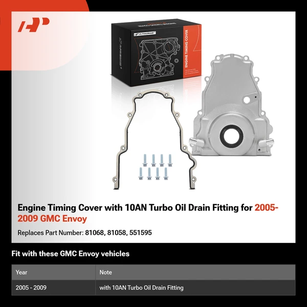 Engine Timing Cover with 10AN Turbo Oil Drain Fitting for 2005-2009 GMC Envoy