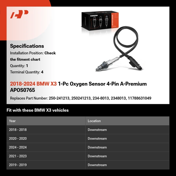 2018-2024 BMW X3 1-Pc Oxygen Sensor 4-Pin A-Premium APOS0765