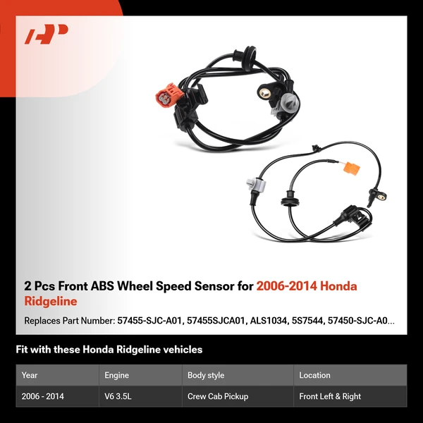 2 Pcs Front ABS Wheel Speed Sensor for 2006-2014 Honda Ridgeline