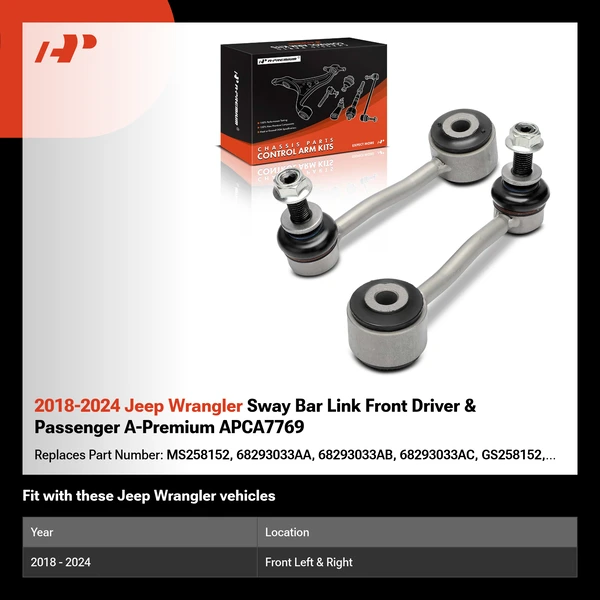 2018-2024 Jeep Wrangler Sway Bar Link Front Driver & Passenger A-Premium APCA7769
