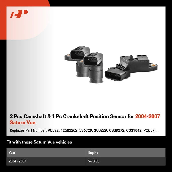 2 Pcs Camshaft & 1 Pc Crankshaft Position Sensor for 2004-2007 Saturn Vue