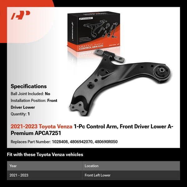 2021-2023 Toyota Venza 1-Pc Control Arm, Front Driver Lower A-Premium APCA7251