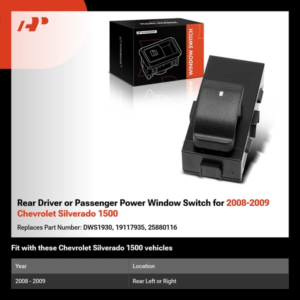Rear Driver or Passenger Power Window Switch for 2008-2009 Chevrolet Silverado 1500