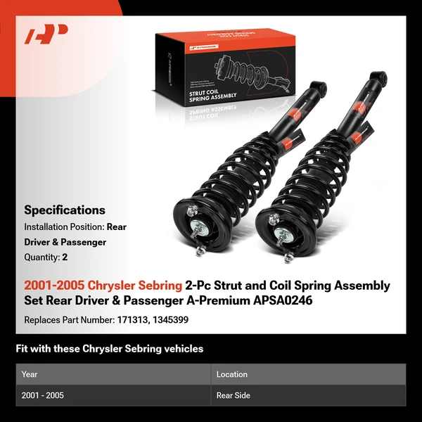 2001-2005 Chrysler Sebring 2-Pc Strut and Coil Spring Assembly Set Rear Driver & Passenger A-Premium APSA0246