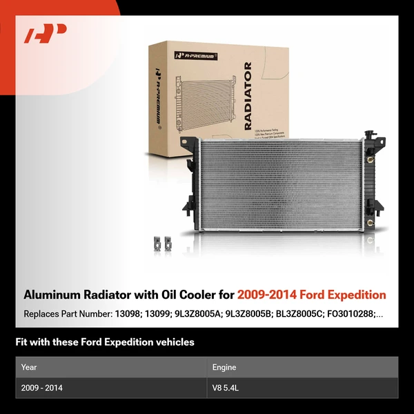 Aluminum Radiator with Oil Cooler for 2009-2014 Ford Expedition