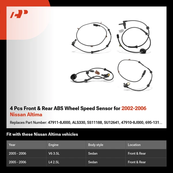 4 Pcs Front & Rear ABS Wheel Speed Sensor for 2002-2006 Nissan Altima