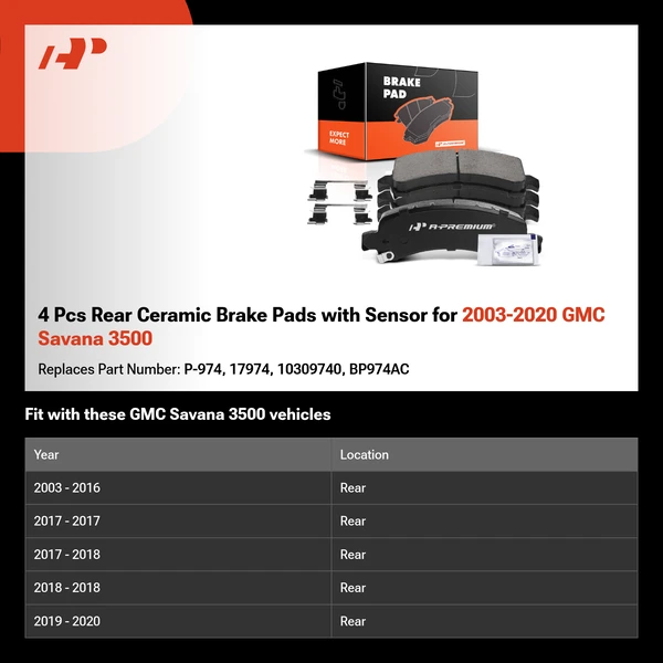 4 Pcs Rear Ceramic Brake Pads with Sensor for 2003-2020 GMC Savana 3500