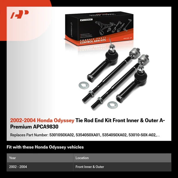 2002-2004 Honda Odyssey Tie Rod End Kit Front Inner & Outer A-Premium APCA9830