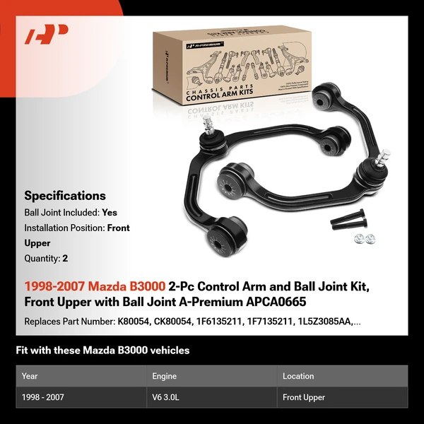 1998-2007 Mazda B3000 2-Pc Control Arm and Ball Joint Kit, Front Upper with Ball Joint A-Premium APCA0665