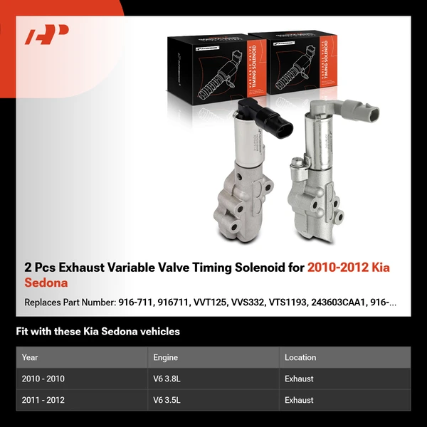 2 Pcs Exhaust Variable Valve Timing Solenoid for 2010-2012 Kia Sedona