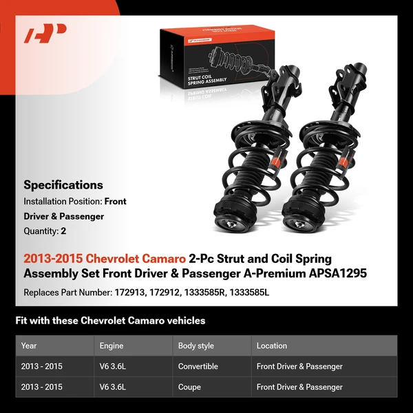 2013-2015 Chevrolet Camaro 2-Pc Strut and Coil Spring Assembly Set Front Driver & Passenger A-Premium APSA1295
