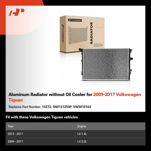 Aluminum Radiator without Oil Cooler for 2009-2017 Volkswagen Tiguan