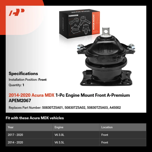 2014-2020 Acura MDX 1-Pc Engine Mount Front A-Premium APEM2067