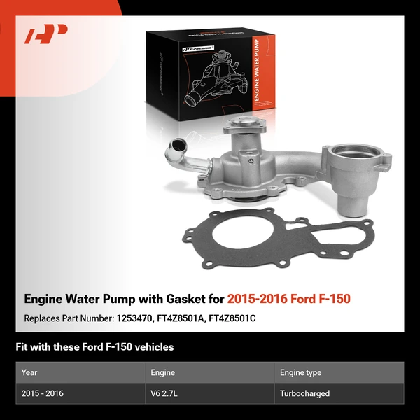 Engine Water Pump with Gasket for 2015-2016 Ford F-150