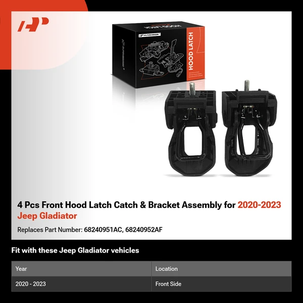 4 Pcs Front Hood Latch Catch & Bracket Assembly for 2020-2023 Jeep Gladiator