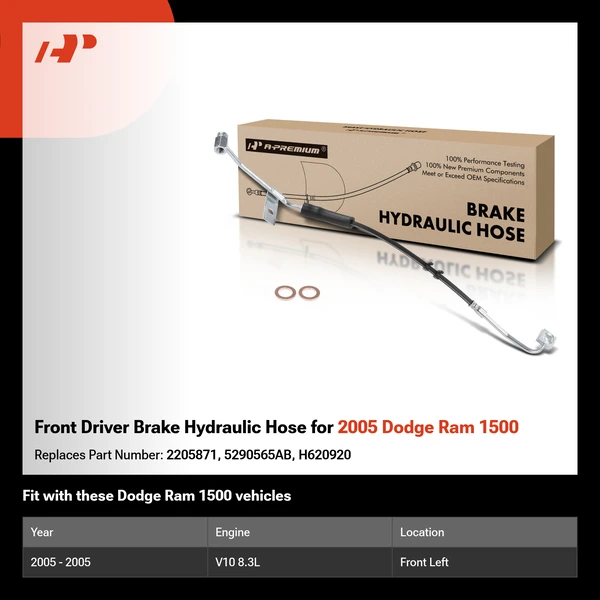 Front Driver Brake Hydraulic Hose for 2005 Dodge Ram 1500