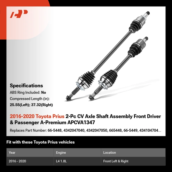 2016-2020 Toyota Prius 2-Pc CV Axle Shaft Assembly Front Driver & Passenger A-Premium APCVA1347