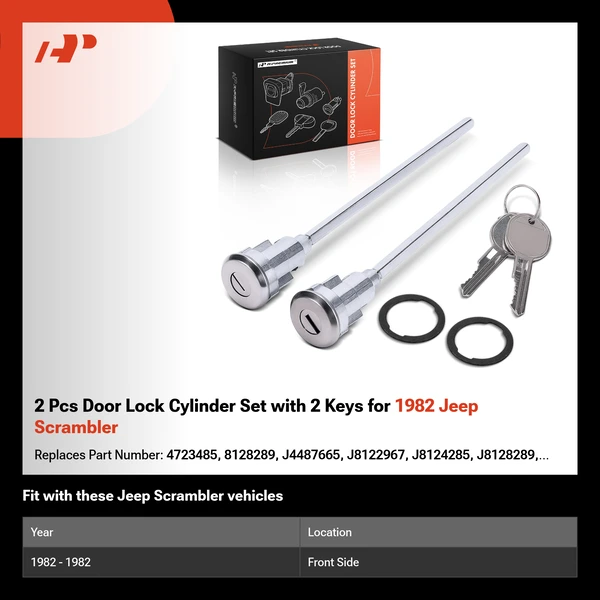 2 Pcs Door Lock Cylinder Set with 2 Keys for 1982 Jeep Scrambler