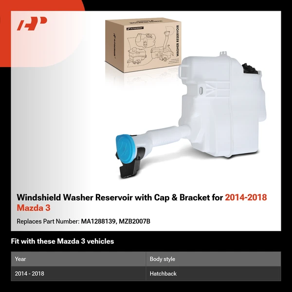 Windshield Washer Reservoir with Cap & Bracket for 2014-2018 Mazda 3