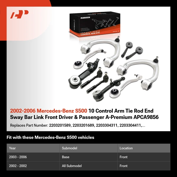2002-2006 Mercedes-Benz S500 10 Control Arm Tie Rod End Sway Bar Link Front Driver & Passenger A-Premium APCA9856