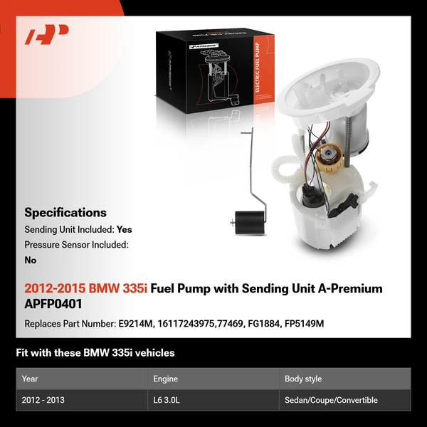 2012-2015 BMW 335i Fuel Pump with Sending Unit A-Premium APFP0401
