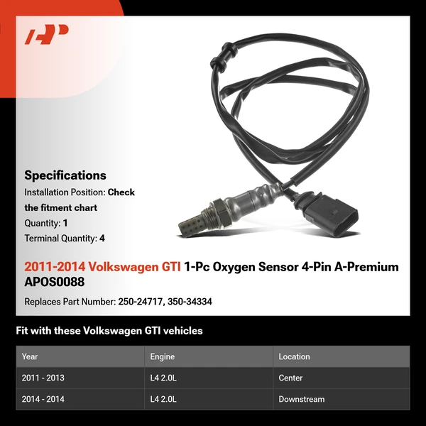 2011-2014 Volkswagen GTI 1-Pc Oxygen Sensor 4-Pin A-Premium APOS0088
