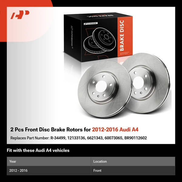 2 Pcs Front Disc Brake Rotors for 2012-2016 Audi A4