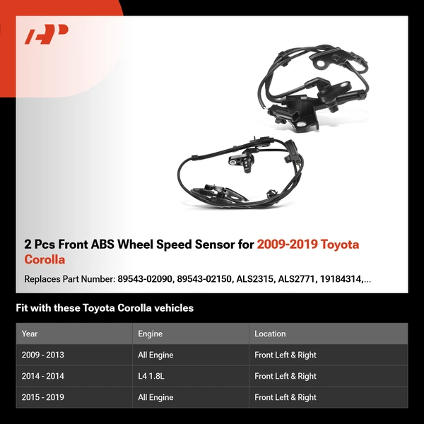 2 Pcs Front ABS Wheel Speed Sensor for 2009-2019 Toyota Corolla