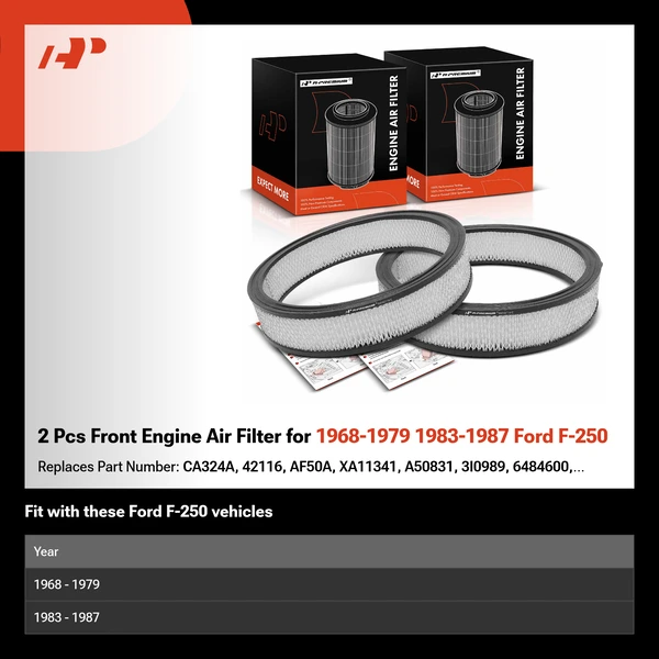 2 Pcs Front Engine Air Filter for 1968-1979 1983-1987 Ford F-250