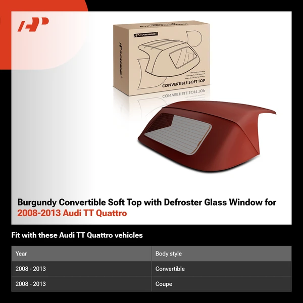 Burgundy Convertible Soft Top with Defroster Glass Window for 2008-2013 Audi TT Quattro