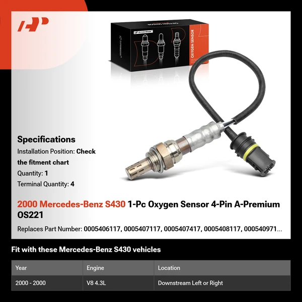 2000 Mercedes-Benz S430 1-Pc Oxygen Sensor 4-Pin A-Premium OS221