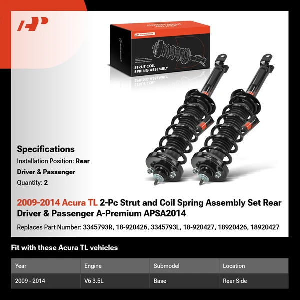 2009-2014 Acura TL 2-Pc Strut and Coil Spring Assembly Set Rear Driver & Passenger A-Premium APSA2014
