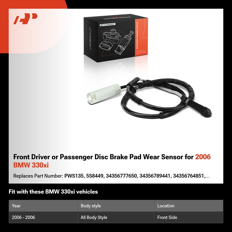 Front Driver or Passenger Disc Brake Pad Wear Sensor for 2006 BMW 330xi