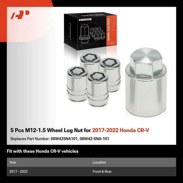 5 Pcs M12-1.5 Wheel Lug Nut for 2017-2022 Honda CR-V