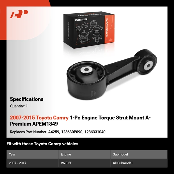 2007-2015 Toyota Camry 1-Pc Engine Torque Strut Mount A-Premium APEM1849