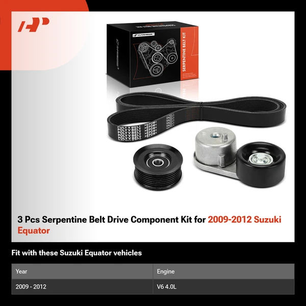 3 Pcs Serpentine Belt Drive Component Kit for 2009-2012 Suzuki Equator