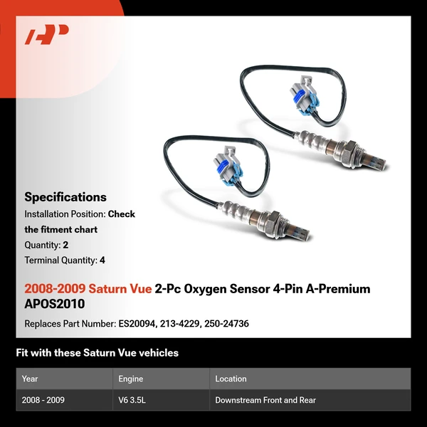 2008-2009 Saturn Vue 2-Pc Oxygen Sensor 4-Pin A-Premium APOS2010