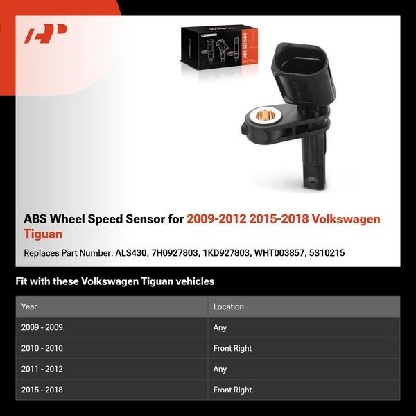 ABS Wheel Speed Sensor for 2009-2012 2015-2018 Volkswagen Tiguan