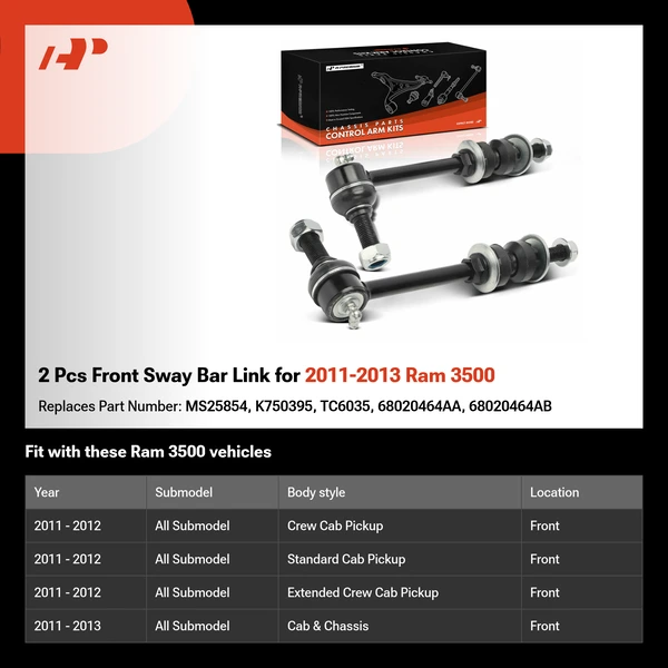 2 Pcs Front Sway Bar Link for 2011-2013 Ram 3500