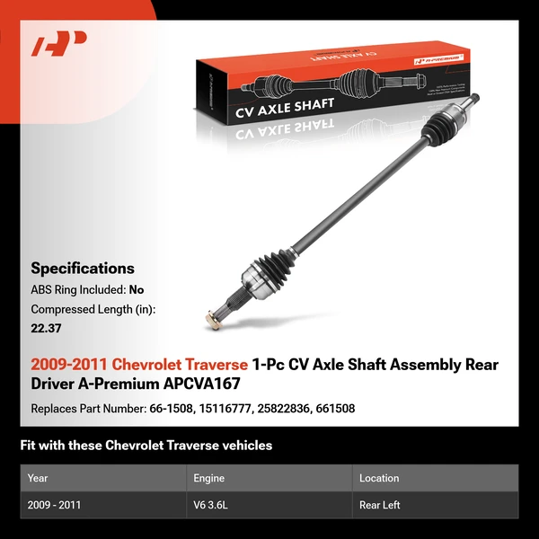 2009-2011 Chevrolet Traverse 1-Pc CV Axle Shaft Assembly Rear Driver A-Premium APCVA167