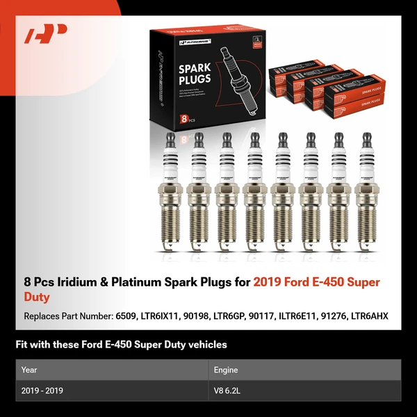 8 Pcs Iridium & Platinum Spark Plugs for 2019 Ford E-450 Super Duty