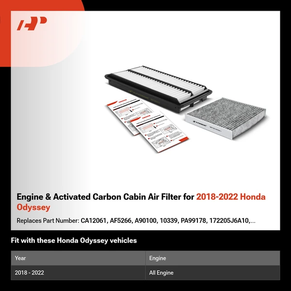 Engine & Activated Carbon Cabin Air Filter for 2018-2022 Honda Odyssey