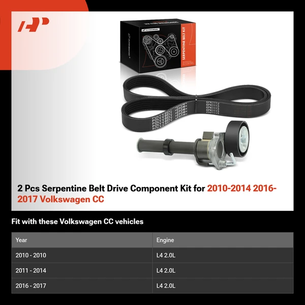2 Pcs Serpentine Belt Drive Component Kit for 2010-2014 2016-2017 Volkswagen CC