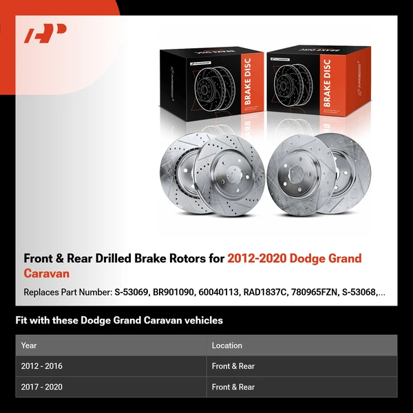Front & Rear Drilled Brake Rotors for 2012-2020 Dodge Grand Caravan