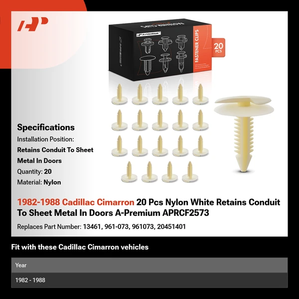 1982-1988 Cadillac Cimarron 20 Pcs Nylon White Retains Conduit To Sheet Metal In Doors A-Premium APRCF2573