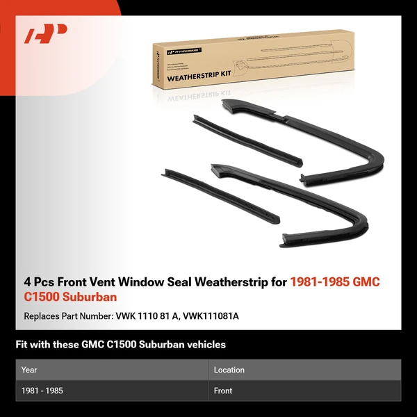 4 Pcs Front Vent Window Seal Weatherstrip for 1981-1985 GMC C1500 Suburban