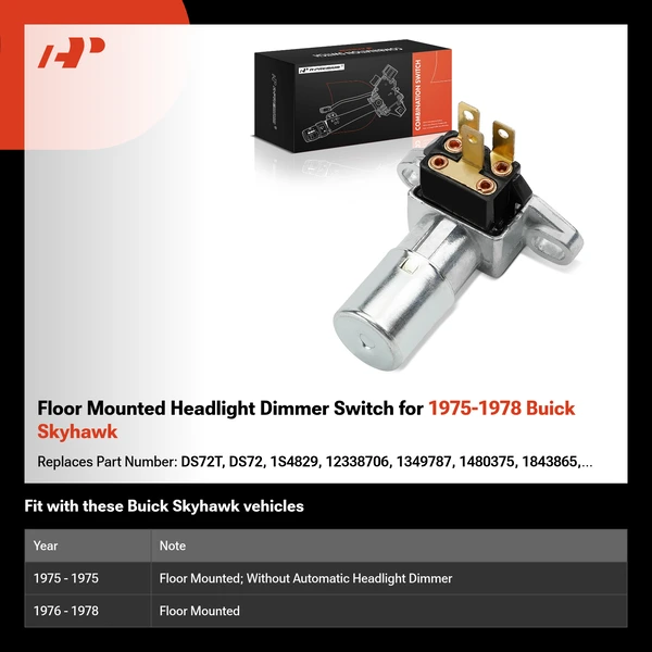 Floor Mounted Headlight Dimmer Switch for 1975-1978 Buick Skyhawk