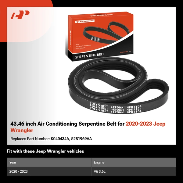 43.46 inch Air Conditioning Serpentine Belt for 2020-2023 Jeep Wrangler